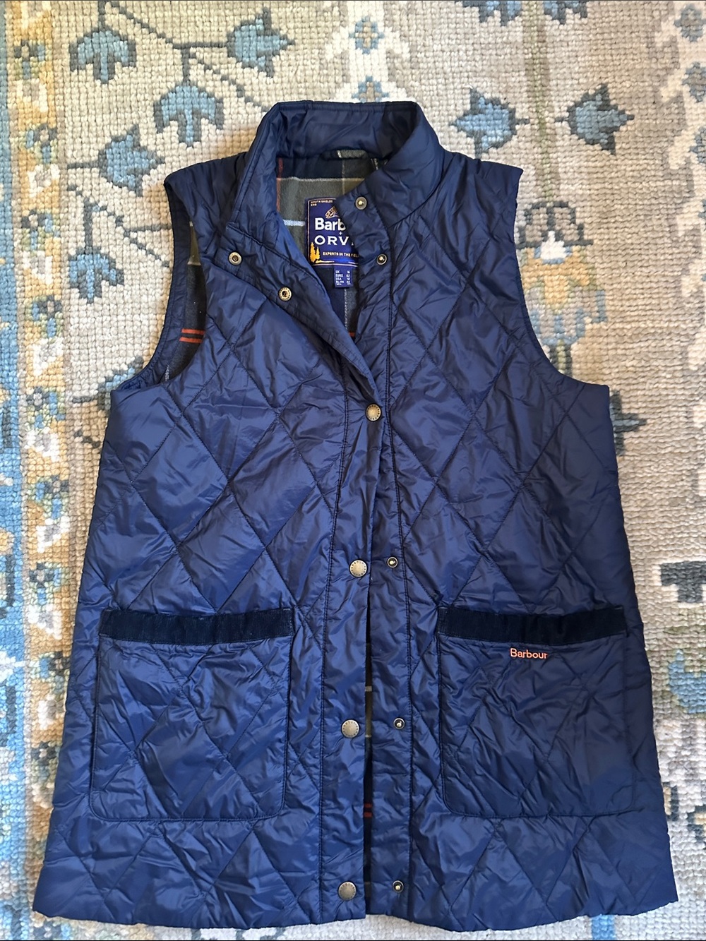 Barbour Navy Quilted Sleeveless Vest with Velvet Trim